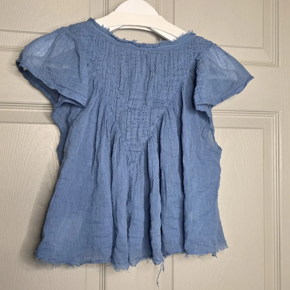 Free People FP One Padma Top Coastal V Neck Flutter Sleeve Blouse Oversized Sm